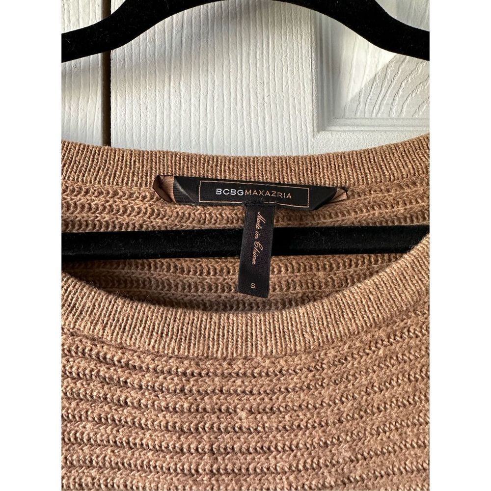 BCBG Tan Ribbed Knit Dolman Sleeve Camille Cropped Sweater - Picture 4 of 5